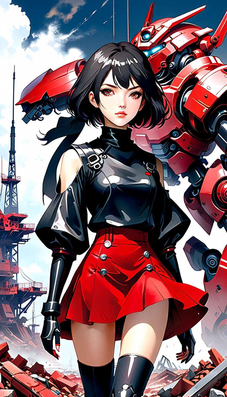 Red body color robot girl