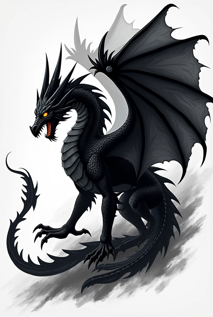 extremely detailed dragon with wings spread, ink drawing style
