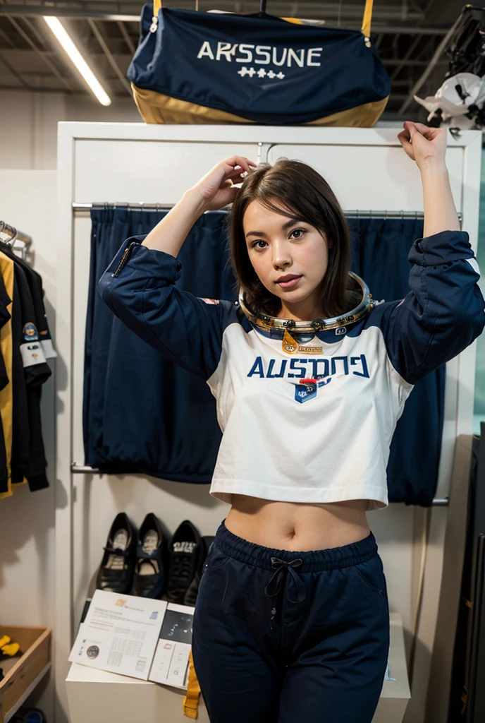 she wear a oversize jersey of the french football team which reaches up to his legs, she is at home in his couch, she is in underwear below the jersey, she is sexy and elegant