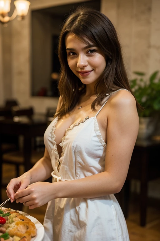 cute beautiful woman wearing a tight red evening dress (sitting inside a modern restaurant at night), 30 years old, dark brown hair, brown eyes, very detailed, perfect face, charming eyes, innocent face, natural wave hair, blue eyes, high-res, masterpiece, best quality, intricate details, highly detailed, sharp focus, detailed skin, realistic skin texture, texture, detailed eyes, professional, 4k, charmer smile, shot on Canon, 85mm,shallow depth of field, Kodak vision color, perfect fit body, extremely detailed, photo_\(ultra\), photorealistic, realistic, post-processing, max detail, roughness, real life, ultra realistic, photorealism, photography, 8k uhd, photography
(film grain)
medium shot to close up shot
happy smiling
atmospheric dark lighting