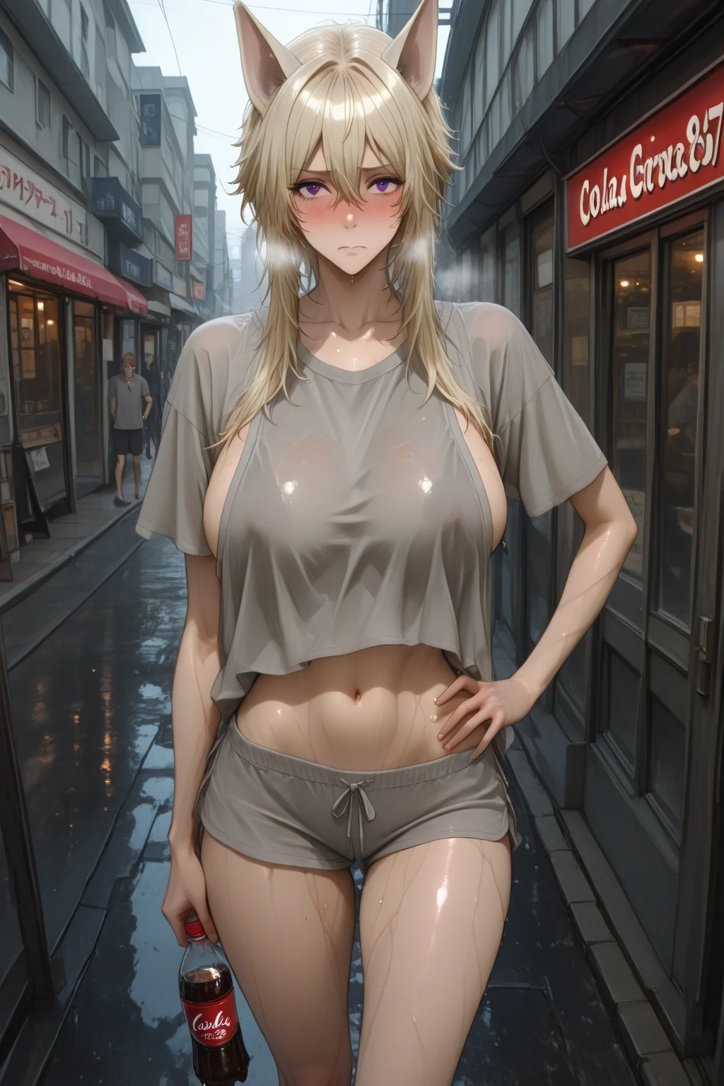 (best quality, 8k, highres, photorealistic:2.0), (solo, one girl:2.0),(lighting:front),(lighting: strong),(Photographed in the downtown area:2.0),(american beauty:2.0),(elderly woman:2.0),(women is very toned body:2.0),(shiny skin:1.5),(oily skin:1.5),(platinum blonde hair color:1.5),(ultimate beautiful women),(very elegant woman:1.3),(cool beauty woman:1.7),(Wearing Very tiny panties:1.7),(wearing T-front panties:1.7),(high leg panties:1.7),(sexy lingerie:1.5),((jacket zip full open)),(navel is visible),(abdomen is visible),(waist is visible),Blush brown makeup , dark eye makeup ,pink lipstick,(big beady eyes girl:1.7),(intense sex appeal:1.5),(expensive necklace),(I derive pleasure from being naked outdoors.),(get pleasure from being seen by someone),(Feeling ashamed of being seen naked outdoors),(She is forced to walk outdoors in her underwear),(she has a sadistic personality:1.5),(she wants to rape the viewer:1.5),(tremendous sex appeal:1.5),(every man gets an erection with her),(A woman whose hobby is to make men into sex slaves.),(drug mafia female boss),(very wealthy elite women),(A woman like a queen),(She likes men who masturbate often),(She is aware of her high rank but does not show off.),(protruding pubic hair:1.4),(pussy is covered in pubic hair:1.3),(A woman so sexy that even God would masturbate),(woman making man masturbate:1.5),(Woman watches man masturbate and ejaculate:1.5),(Man masturbates outdoors and ejaculates humiliatingly),(Pervert play where you can enjoy exposure outdoors:1.5),(she has a strong sexual desire:1.5),(sexually perverted woman:1.5),(her body is excited:1.3),(Unable to contain sexual excitement:1.3),(hard erect nipples:1.8)