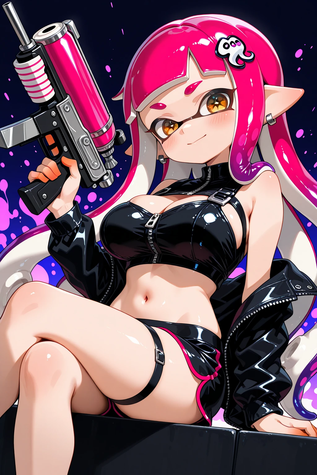 Splatoon girl's butt、big breasts、pink tentacle hair、smile