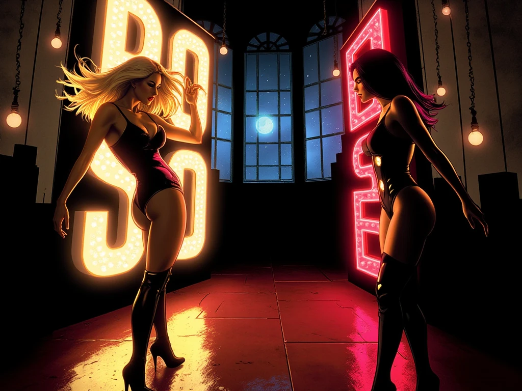 back view, blonde long hair tight abs realistic skinny thin little millie bobby brown chibi body smiling in reflective skintight hicut mini thong in night city, giant tight butt, front back view, beautiful face, instense straight look to the camera
Vista trasera, cabello largo rubio, abdominales apretados, cuerpo chibi de Millie Bobby Brown delgado y realista, sonriendo en un mini tanga reflectante de corte alto en la ciudad nocturna, trasero apretado gigante, vista frontal y trasera, rostro hermoso, intense and direct look at the camera.))