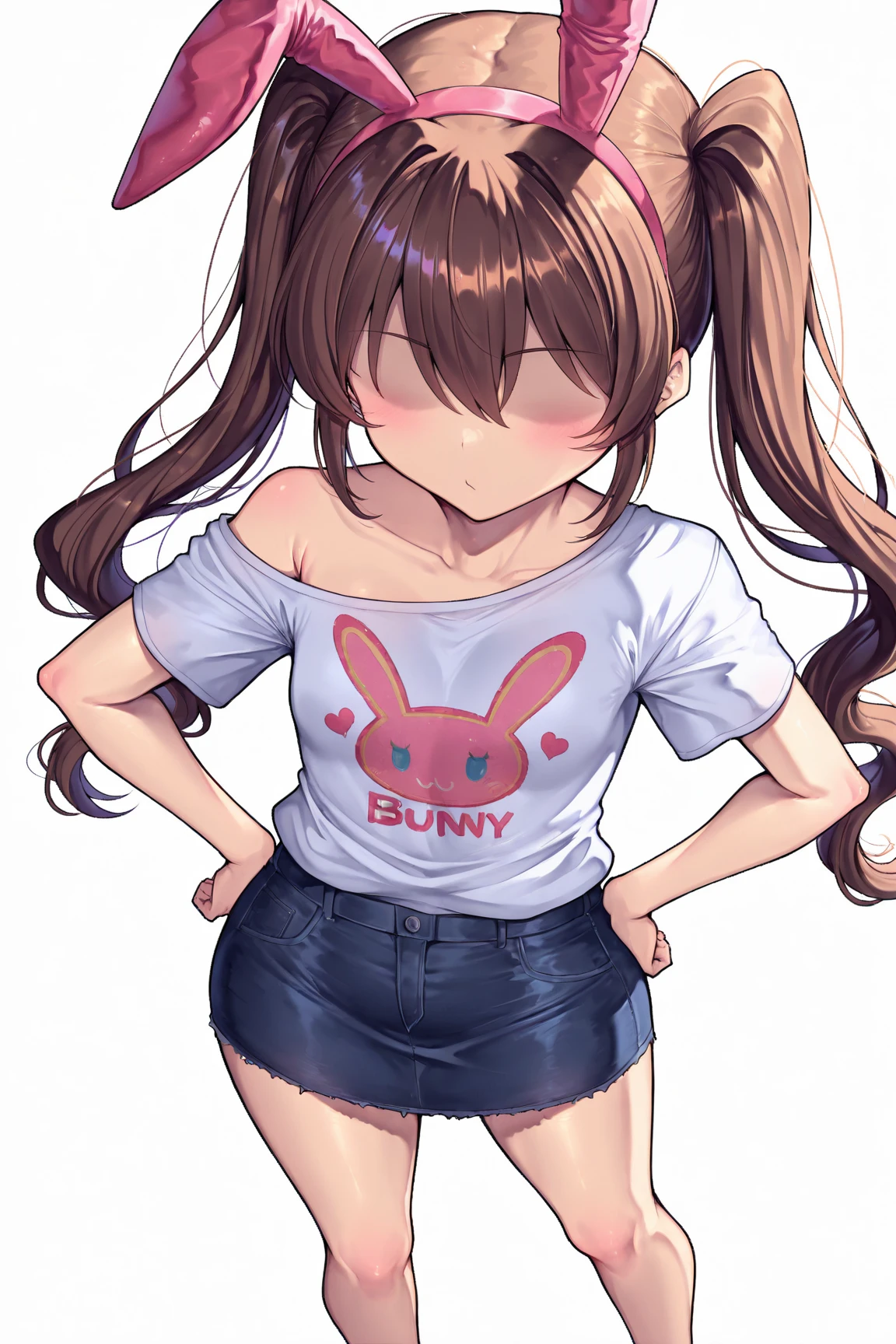 anime girl mit Hasenohren and a white top, Lola-Bunny-Fanart, OC-Kommission, Bunny Girl, casual pose, dick, mit Hasenohren, Im Anime-Stil, Order for high resolution, Charakter im Anime-Stil, ein Tanktop tragen, mit langen Schlappohren, fullbody commission for, Im Anime-Stil, sweet character, with large rabbit ears, bra visible, (((black panties))), borwn pupils, brown hair, tanned skin, view from behind, big ass