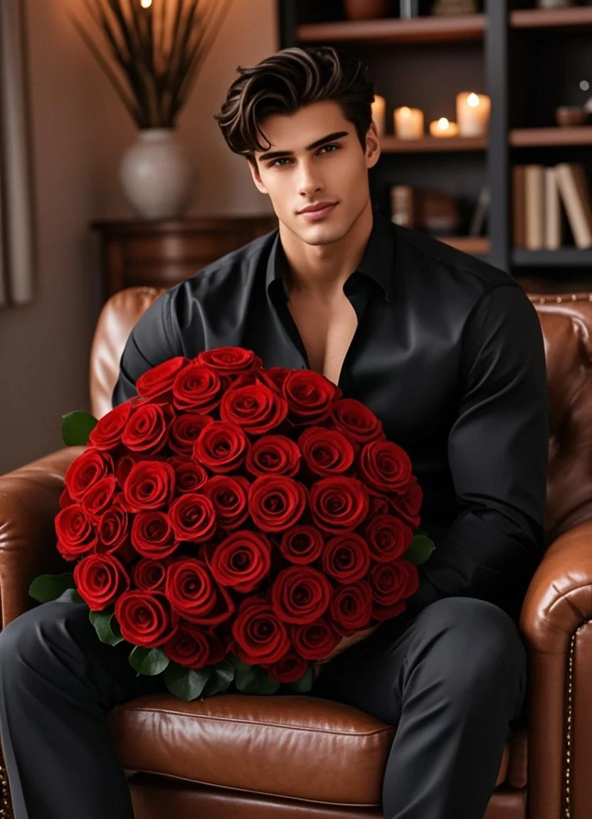 Full body photograph of Chinese male youth,smirking smile, White sexy,Raised sexy,Muscular body,A detailed description of the document,Knock on the buttocks,Lie down in bed,red bed sheets, red wallpaper, The whole body, athletic physique, slender, no body hair, wearing nothing, completely naked , Realistic, fully naked, nude, perfect , male , correct male scrotum, perfect scrotum, male structure, correct male genitelia, huge and veiny male genitelia, hard male genitalia, erect male genitalia, red roses bouquet, valentine's day gift on bed, chocolate, many gift boxes, heart shaped present boxes, rose,