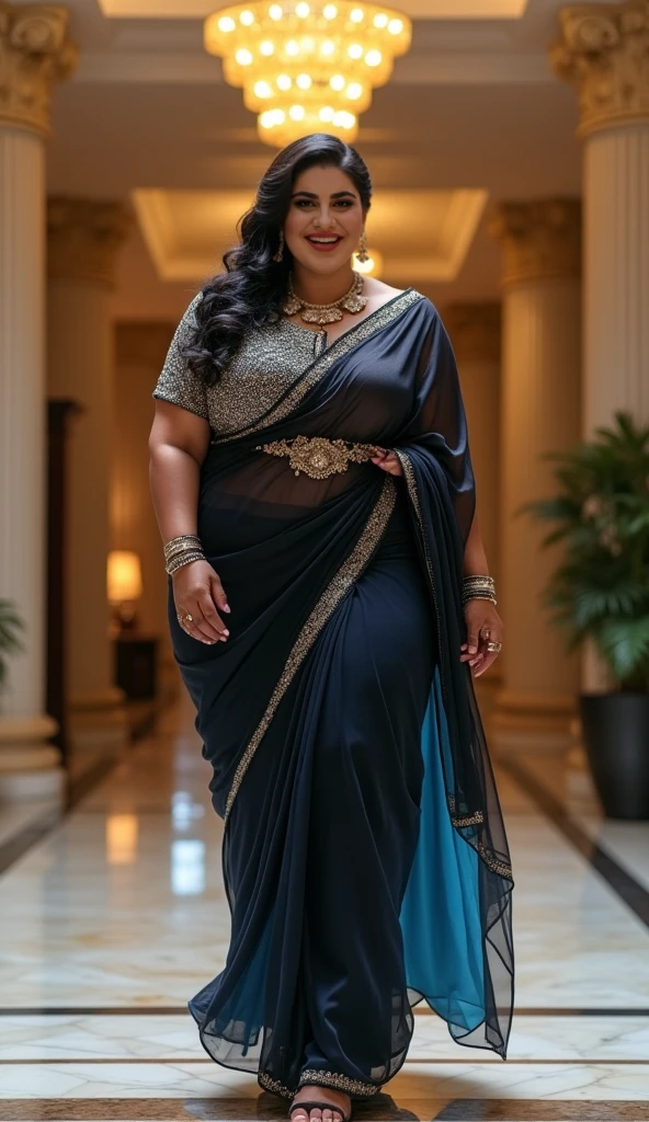 Day scene, A radiant, full-figured South Indian 35 year old aunty a gray colour chiffon mini skirt and black chiffon shirt, standing, in a garden captured in a full-body image with vibrant hues and meticulous details. Full body image
