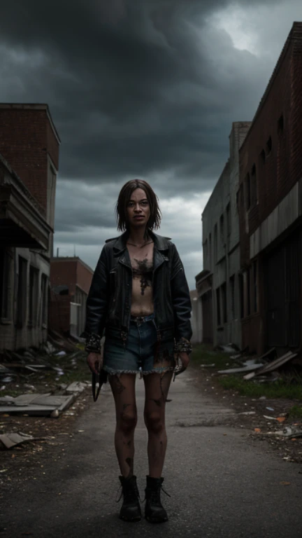 A female zombie is walking