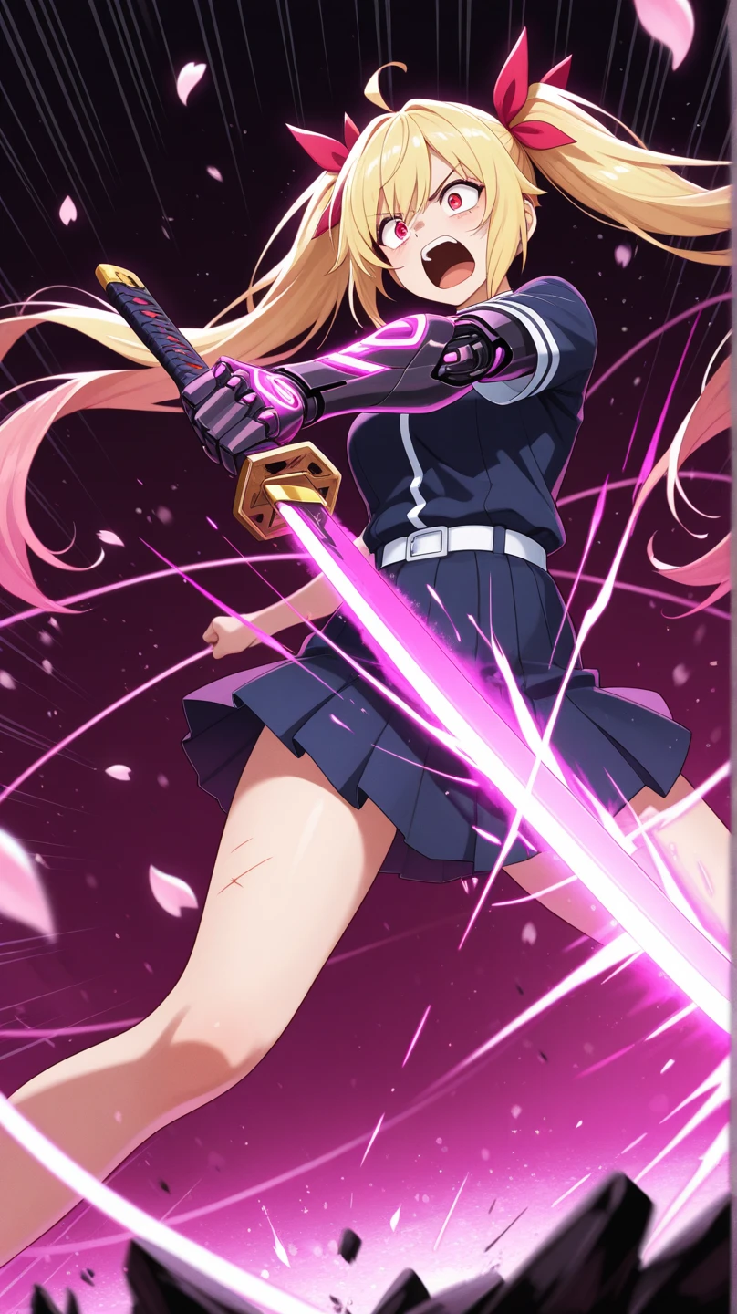 (masterpiece, Highest quality:1.2), One girl, alone, long hair, pink hair, pink eyes, blazer, skirt, shoes,