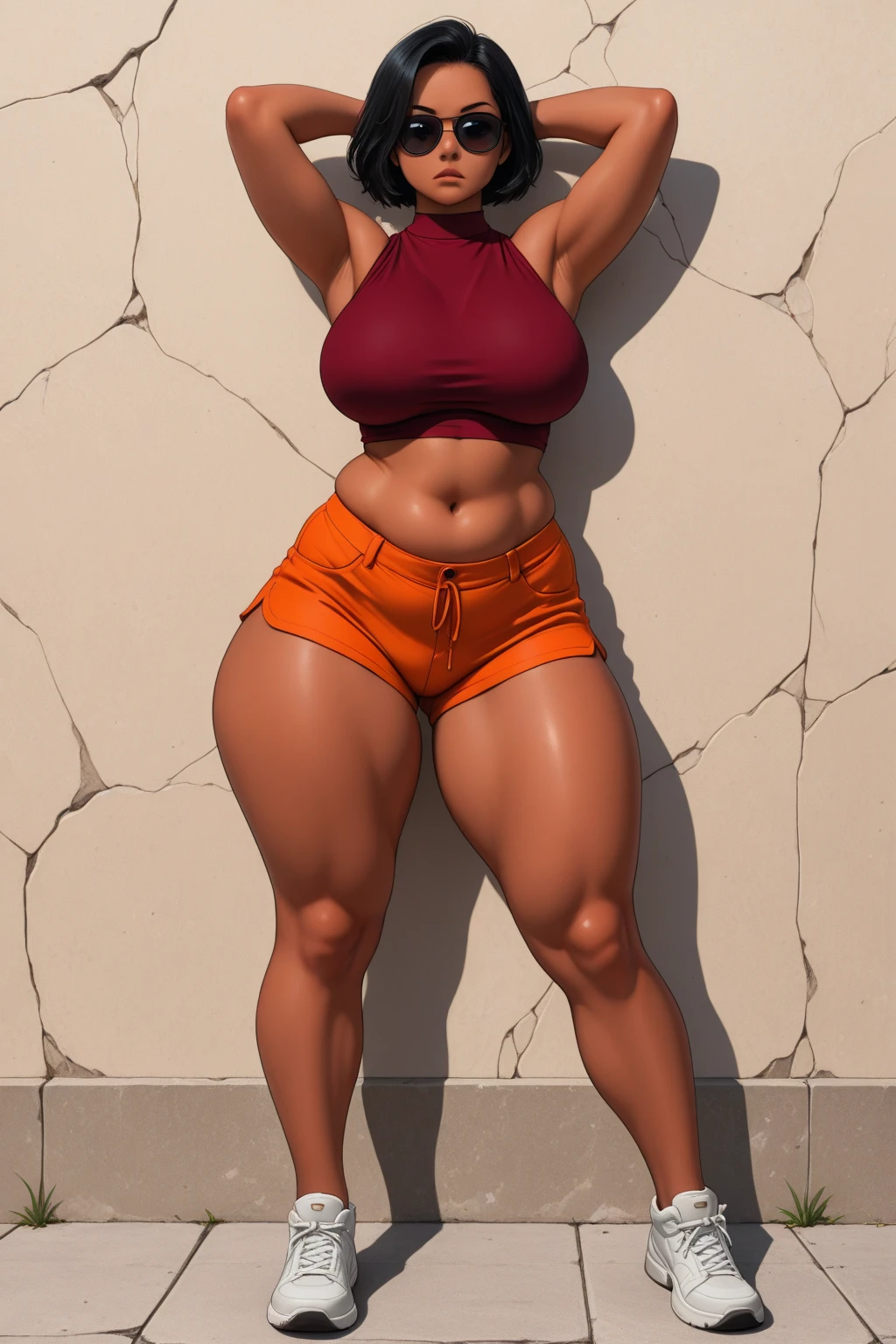 Ultra detail, high resolution, (realistic, realistic:1.4), 8k, (best quality), physical-based rendering, photorealistic photos, professional color grading, highest quality, green bra and tight pink leggings, full body, cropped t-shirt, slim body, 24 year old female model, squatting,