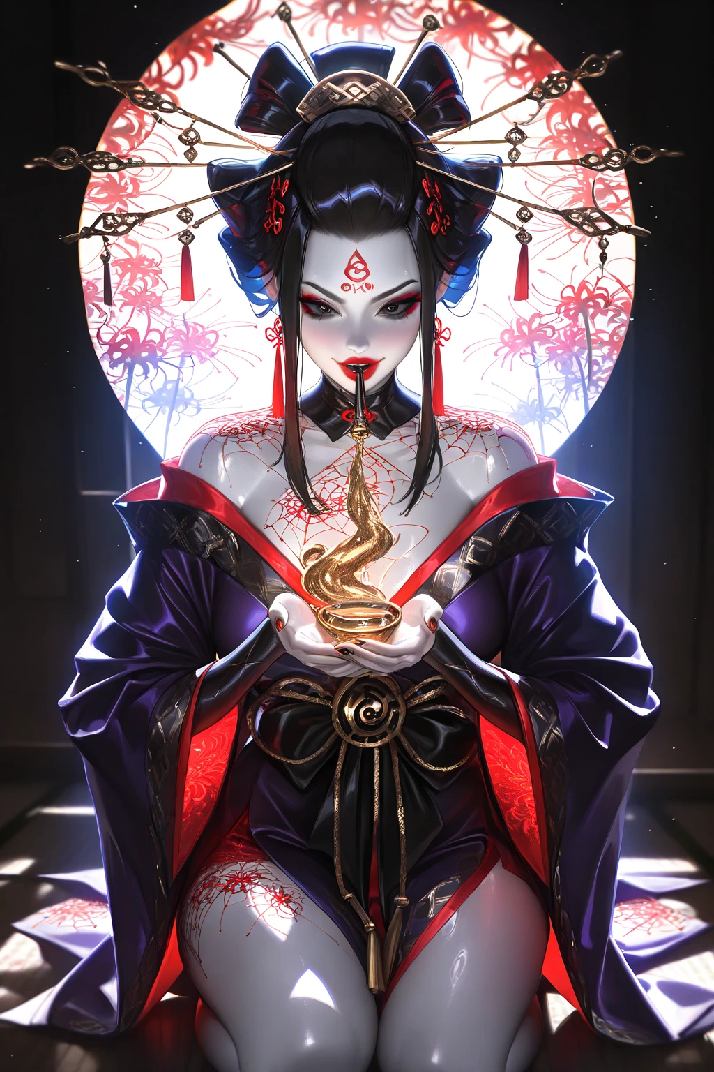 official art, unity 8k wallpaper, ultra detailed, aesthetically pleasing, High quality, masterpiece, best quality,  woman with a skull and a fan in her hand, hone onna skeleton geisha, inspired by Tsukioka Yoshitoshi, inspired by Shunkōsai Hokushū, geisha mask, best quality, beautiful face, sexy