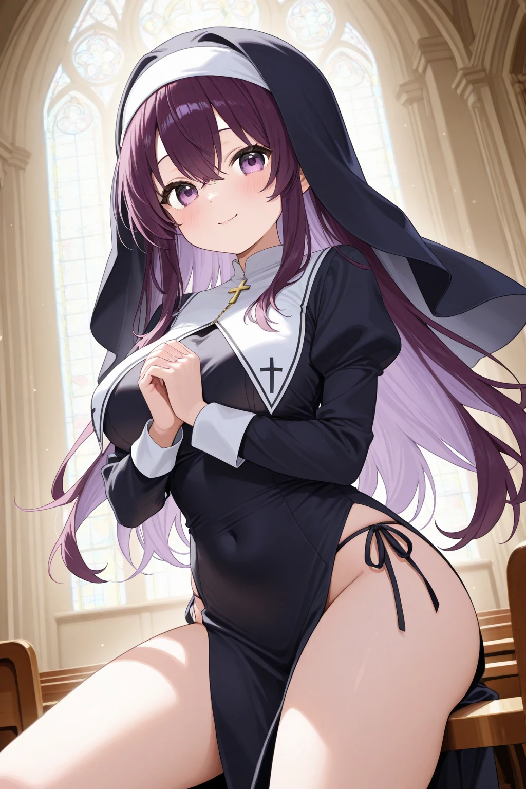 1girl, alone, sharon Holygrail, capelet nun, blue dress, neckline, long sleeves, long skirt, blue skirt, necklace, choker, purple bow tie earrings, large breasts, medium waist, wide hips, medium thighs, round butt, looking at viewer , from the front, pov from below, standing, church, interior, sexy body, sexy posture, holding right breast, perfect anatomy, perfect hands,(masterpiece, best quality: 1.2),(very detailed face, real image, realistic skin, realistic body, intricate details)1girl, 1boy, solo focus, cowgirl position, straddling, girl on top, spread legs,breasts squeezed together, bent over,cum, cum in pussy, cum overflow,female , female orgasm, ,rape, deep penetration, vaginal, sex, {motion lines},crying, closed eyes, scared, embarrassed, open mouth, blush, nose blush,sweat, clothes lift, breasts, nipples, no panties, {{{pussy}}}, penis, skirt,indoor, tatami,official style, anime style, very aesthetic, best quality, realistic, intricate, overall detail}}, stationary restraints, reproductive worship, bio-punk, biological technology, rape, tentacles sex, {{cilia on creature's back}}, caress, tentacles passing between a girl's legs, tentacles rubbing her pussy, nsfw, 1 girl, completely nude, limbs inside creature, {{riding, straddling on tentacles}}, arched back orgasm, {{head leaning back}}, thrust stomach forward, nipples, navel, crying with eyes open, manga style, wonderfull background