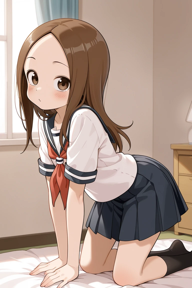 highest quality,High resolution、anime illustration style、takagi-san, one girl、closed mouth、smile、beautiful flower々Park with blooming flowers、A cute girl no matter who you look at、put your hands on your hips、absolute reference to center、smooth hair、closed mouth、brown hair、brown eyeedium hair, serafuku，cute sailorunform, (masutepiece, Best Quality:1.2), 8K, 85 mm, Official art, Raw photo, absurderes, A dark-haired, (Blue eyes, Lolita Fashion, sweetlolita, Gothic, Dress:1.2), Idol face, Upper body, Beautiful Girl, gardeniass, Copenhagen, Short sleeve, Elegance, Sophisticated, gardenia, Film grain, chromatic abberation, Sharp Focus, face lights, Dynamic lighting, Cinematic lighting,(( red blush、embarassed expression, Look away、Looking down in embarrassment:1.2))、(((tucking up the skirt、Pink panties are visible、Sujiman、slit)))、NSFW、A Certain Science Super Electromagnetic Cannon, masterpiecehighest quality high resolution、takagi-san , long hair, sit with both knees bent、In the school、(angle from below)、embarrassing((Mansuji、Mekoji))、((WAlsokles in panties))、Anime girl in swimsuit in pool with leaf on her head, wet swimsuit, realistic bikini, is weaAlsog a swimsuit, swimsuit, tits, Smooth anime CG art, swimsuit, Enchanting Anime Girls, Asuka&#39;s suit under clothes!, nami one piece, pixiv 3dcg, Also, show your panty, Splash art anime , japanese idol,1 girl,dynamic pose,beach,swimsuit, looking at the viewer, thick eyebrows, laughter,(one woman)、(masterpiece)、(best quality)、(super detailed)、(high color saturation)、(CG illustration)、((Full Angle))、woman, 16-year-old、delicate and beautiful features、(blush)、(wavy long hair、dark ｂNot enough hair)、(messy hair)、((shoulder top))、see-through clothes:1.3、((black stockings))、(pink lace panties)、(dark blue pleated skirt)、(nipple)、medium chest,、((looked back))、(Woman sitting on the floor)、best lighting、simple background、anime girl in bikini standing on the beach with palm trees, Wallpaper anime Blue Water, 4k Race Manga wallpaper, anim