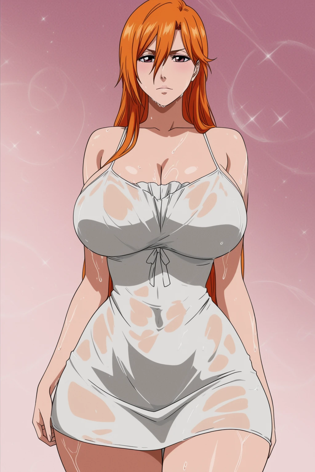 woman、Mature、Long Hair、Orange Hair、Large Breasts、Character portrait、whole body、front、anime、Long dress、Be cool、anime-like、whole bodyイラスト