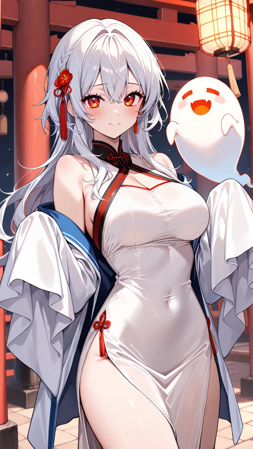 masterpiece, best quality, ultra detailed, highres, extremely detailed CG unity 8k wallpaper, perfect lighting, very detailed background, Outdoor、beautiful and aesthetic,sharp focus, perfect face, Perfect hands、Perfect Fingers、Perfect toes、Five fingers、
1lady、 smiling、
Light blue hair, Big light blue eyes、delicate oval face、(large breasts)、Looking up at the viewer、
(shrine maiden outfit:1.5)、(Kamiru bell:1.3)、
(off shoulder:1.3)、(Holding a kagura bell in hand:1.5)、
(bare shoulder:1.5)、(Glowing Tiara:1.5)
Ambient light、Volumetric Light、shoot from side、(Glowing Skin:1.8)