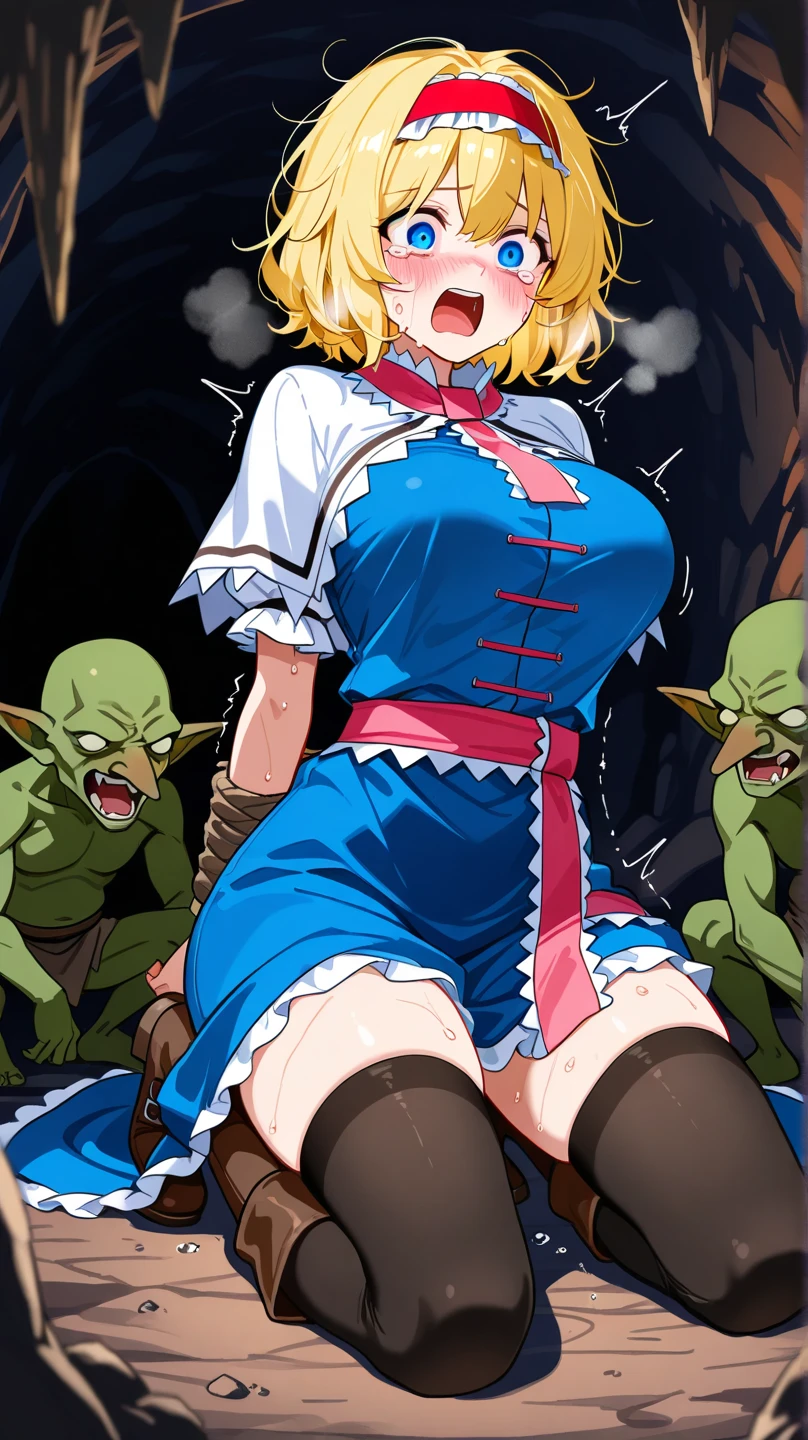 Best quality, ultra-high-detailed, in a seductive pose. Detailed face, slim detailed body, big breast, curvy ass, oily skin, symmetric face, cute, with a belly pin, ponytail hairstyle, blonde elf girl with long wavy hair and blue eyes, pussy cameltoe in a long see through blue sheer dress with gold embroidery, top stripped at breast making her breast naked. goblins , green skin, ((long huge large penis, sex, cum, wet penis)). An argument with goblins in the jungle. ((The goblins molests her and grabs her by the breast)). female tied up by group of goblins , very close distance from group of goblins , attacked by group of goblins , fucked from behind by group of goblins , raped by group of goblins , crowded by group of goblins , crowded from front back up down side group of goblins , crushed by group of goblins , overlapped by group of goblins , hug by group of goblins , humiliated by group of goblins , bullied by group of goblins , bearhug by group of goblins , fingering by group of goblins , forced by group of goblins , submission by group of goblins , force kissed by group of goblins , touched by group of goblins , fondled by group of goblins , lifted by group of goblins , groped by group of goblins , manhandled by group of goblins , torture by group of goblins , violent by group of goblins , licked by group of goblins , held by group of goblins surrounded by group of goblins , full group of goblins , ultra detailed, ultra realistic, cinematic lighting , Highest quality, 8k wallpaper