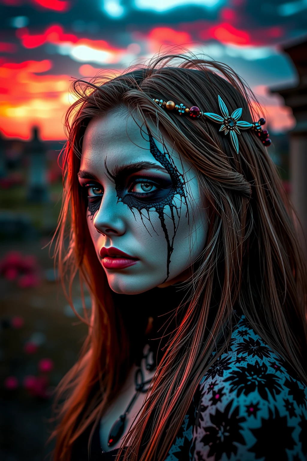 A flower by Casey Weldon, Olga Kvasha, Miho Hirano, hyperdetailed intricately detailed gothic art trending on Artstation triadic colors Unreal Engine 5 detailed matte painting, deep color, fantastical, intricate detail, splash screen, complementary colors, fantasy concept art, 8k resolution, gothic deviantart masterpiece, (dark shot:0.9), art by greg rutkowski and artgerm, soft cinematic light, adobe lightroom, photolab, hdr, intricate, highly detailed, (depth of field:1.4)