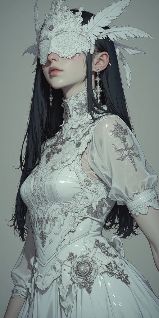 mannequin(The whole body is pure white Hair color is black Bangs flutter straight haired elongated face)Blowing the whistle