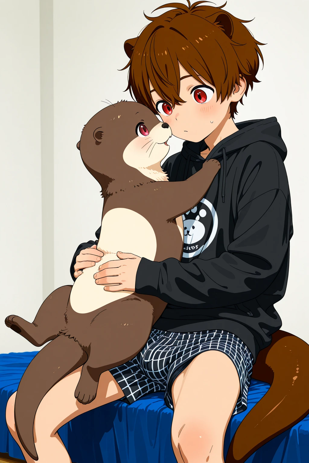 A male dog corgi with talk english Dialogue sayings clearly black fur with red colour eyes,naked and he begging to stop with tail being hold tight and pull by hand, body trembling and Satisfied with small cock are have sex by Dolphin in water 