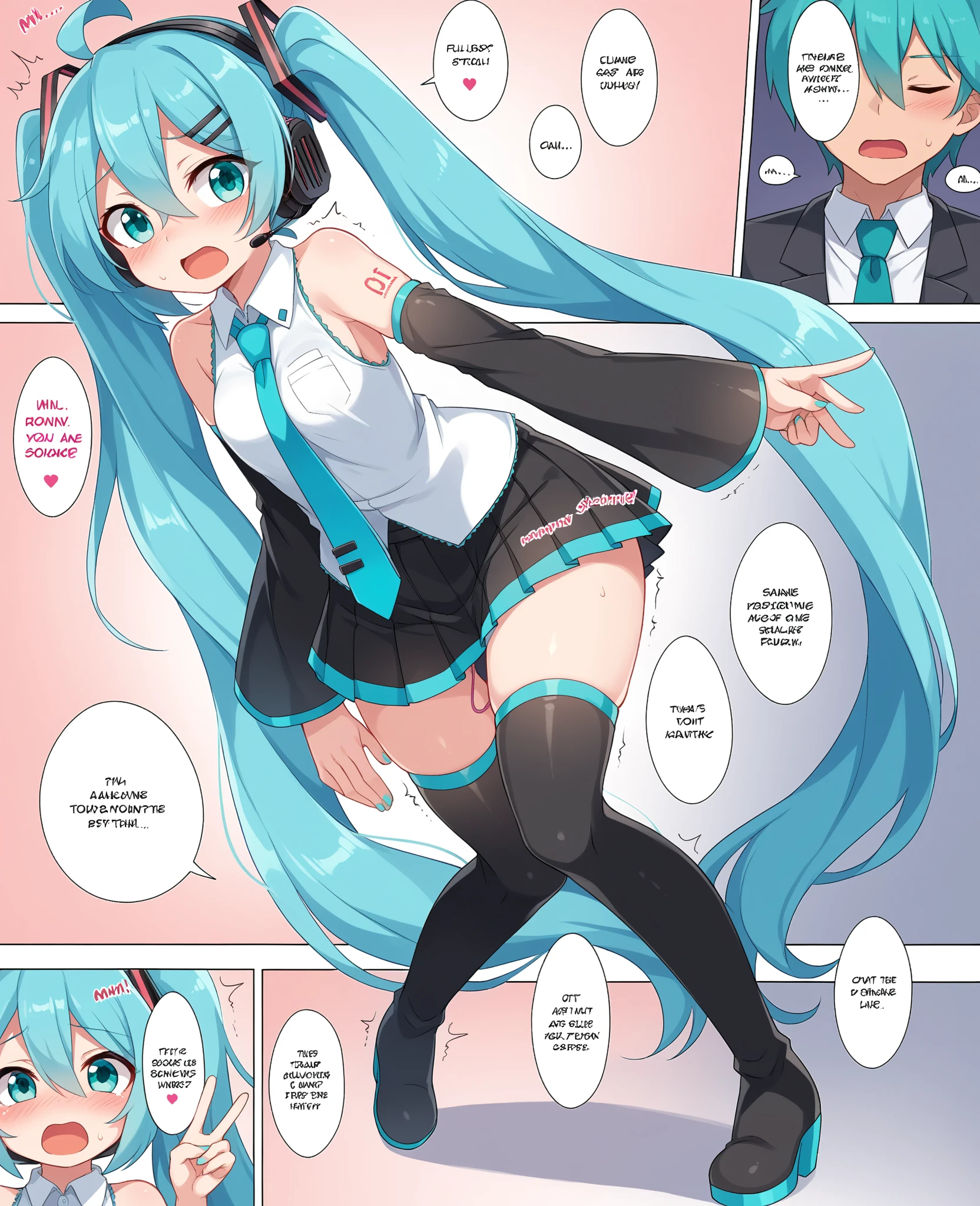 hatsune miku, smiling, nighttime, dark sky, close-up, long feminine penis, penis pushing up skirt, short blue skirt, very long penis, dickgirl, penis underneath skirt, boob window, small breasts, blue hair, naked, blue tie and collar, night time, dark