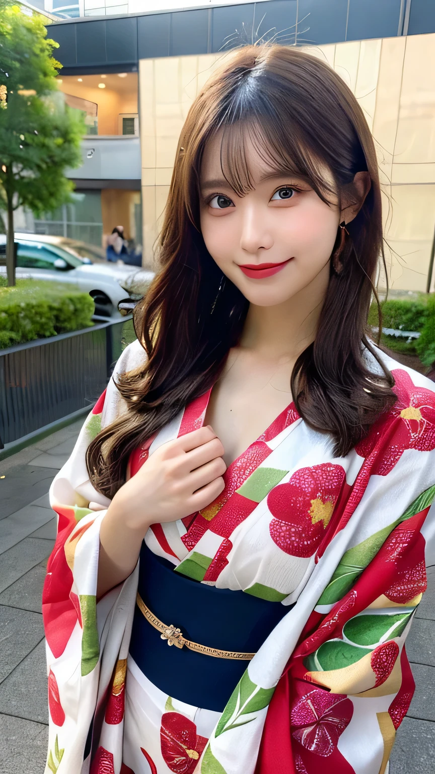 ((top-quality、8k wallpaper:1.3、masterpiece:1.3))、Beautiful Women in Perfect Style:1.4、Slender Abs:1.2、beautiful countenance、Delicate eyes、((dark brown hair、short-hair、huge tit:1.2))、(blanche、、with floral pattern、Kimono、:1.1)、Fireworks Festival:1.2、Highly detailed facial and skin texture、A detailed eye、二重まぶた、Fireworks Festival、a smile、fully body photo
