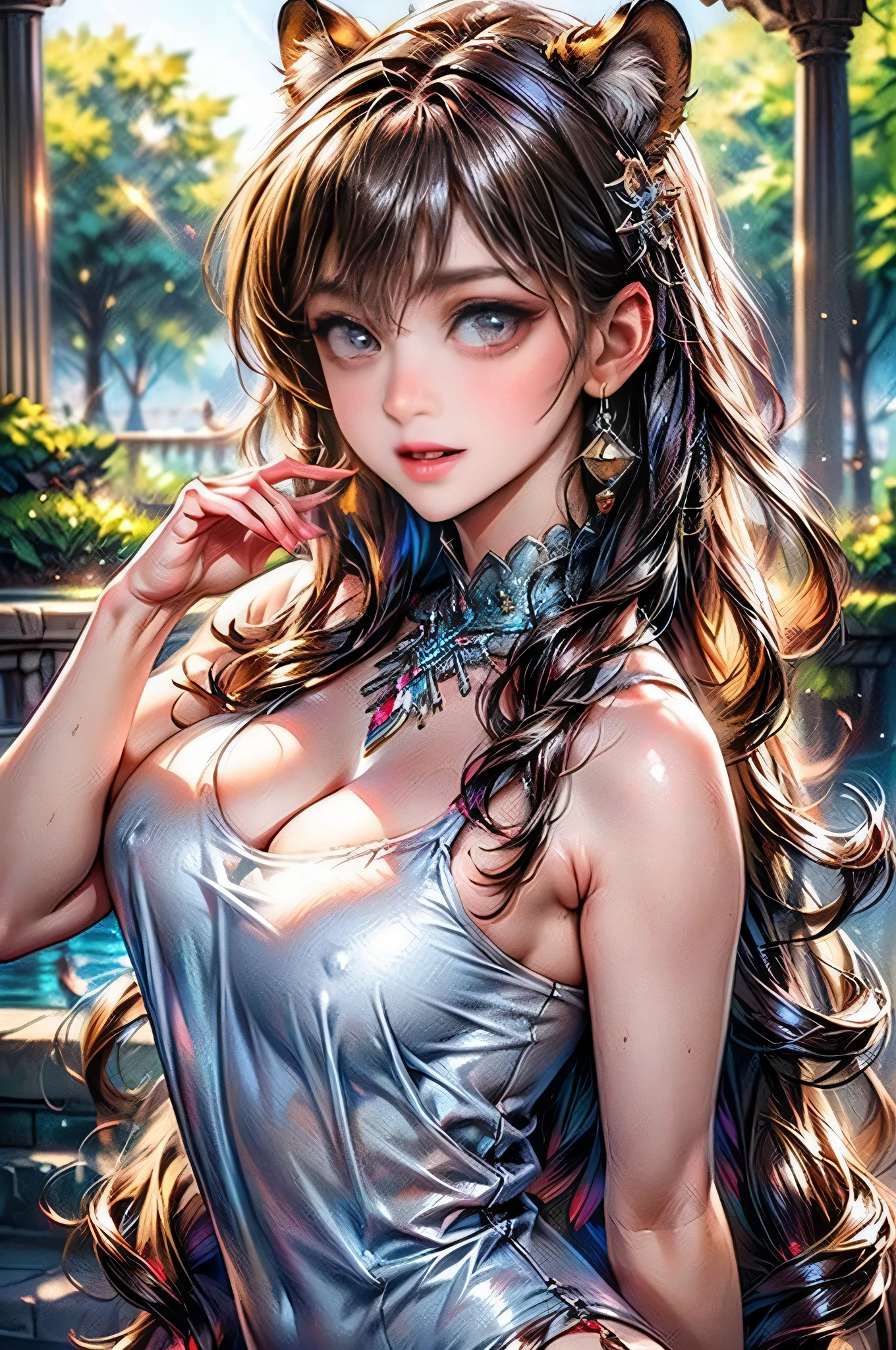 Light blue hair, Turquoise Eyes, Long eyelashes, Big Red Lips, Apricot-colored eyes, beauty, Like, Curly Hair, Princess