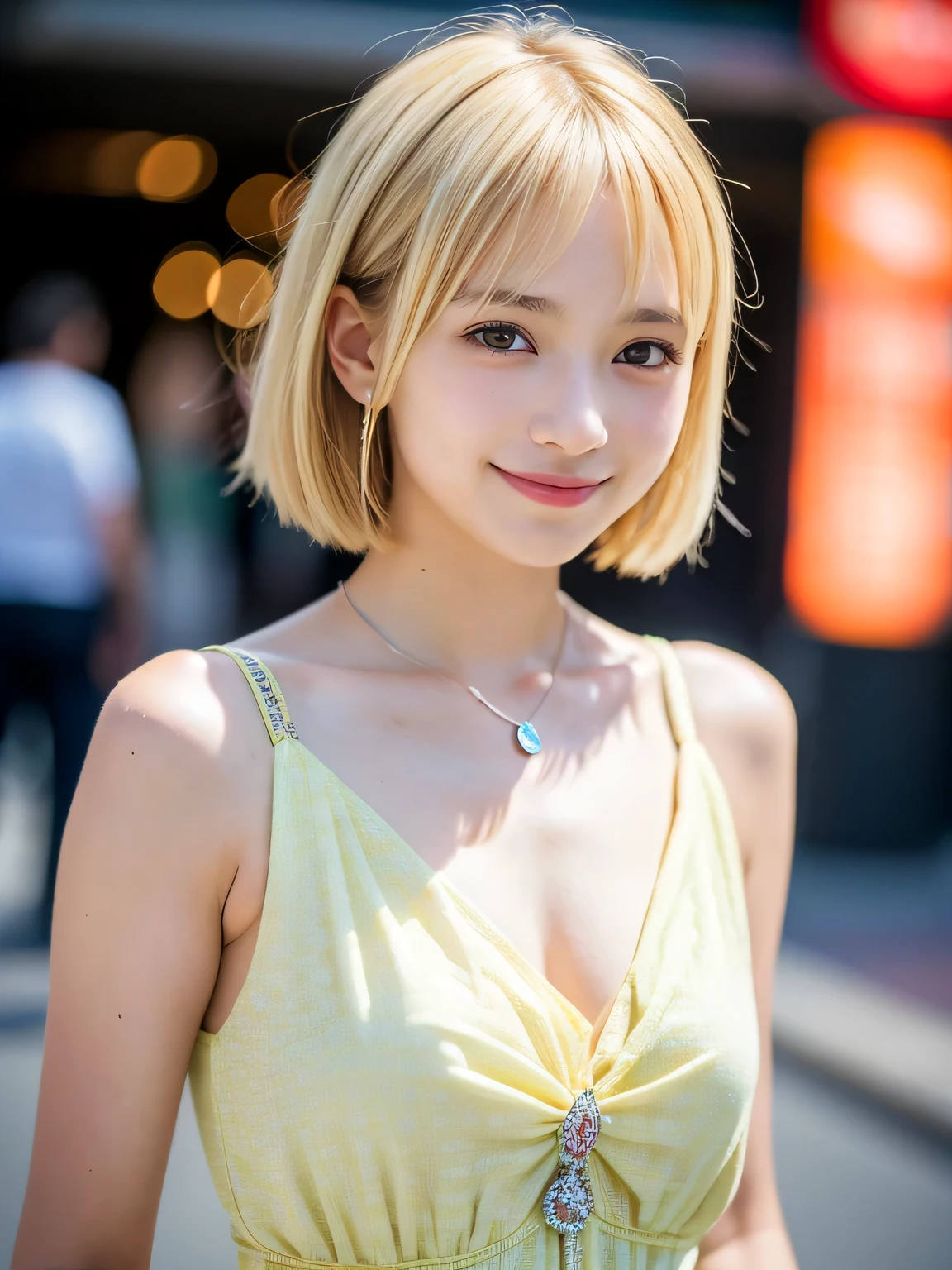 Japanese、18-year-old、Very slim、((Smiling))、Blonde