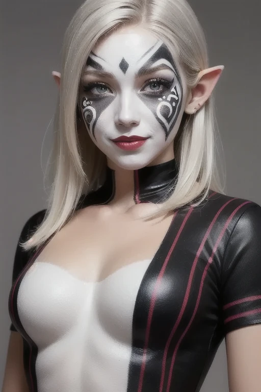 Masterpiece, a young female elf Cyberpunk Police swat officer BREAK (((Short blonde Baids))) BREAK (((Tribal face Tattoos))), BREAK (((Tribal Cheek Tattoos))), BREAK (((face piercings))), (((pointy elf ears))) BREAK (((glowing White eyes))), BREAK (((Full Body Shot))), Wearing a Cyberpunk inspired Swat Uniform BREAK Shopping in a Cyberpunk Market, BREAK ((Best quality)), ((masterpiece)), (highly detailed:1.3), 3D, beautiful (cyberpunk:1.3), bold colours and patterns, eye-catching accessories, trendy and innovative hairstyle, vibrant makeup, neon signs, LED lights, bright and vivid color scheme, detailed skin texture, detailed cloth texture, beautiful detailed face, intricate details, ultra detailed, best quality, ultra high res, (photorealistic: 1.4), Raw photo, by Ellen von Unwerth, Nikon D850 Film Stock Photography, F1.6 Lens, Rich Colors, Realistic, Cinestill 800, backlight, rimlighting, studiolighting