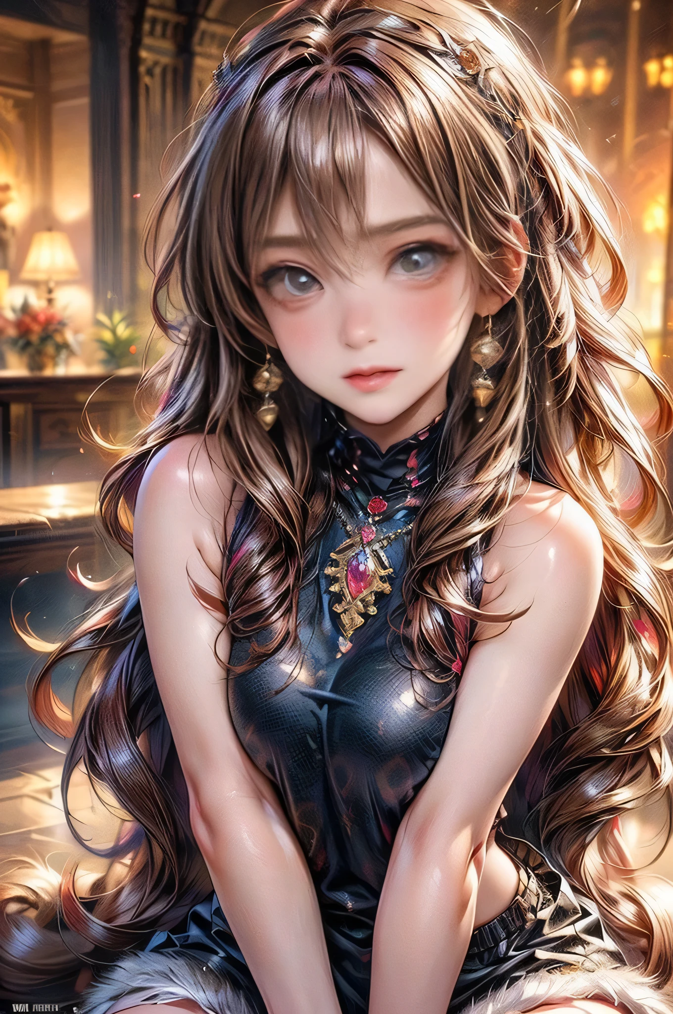 NSFW, 8k, High-level, absurd, masterpiece, best quality, primitive, very detailed CG, very detailed wallpaper, perfect lighting, Extremely detailed ((( personifying " Cleopatra " as a Little Girl))), MysticSight, Tyndall effect, Tyndall scattering, (Studio gray background with (Overflowing oodles Dazzling RainbowColorParticles (BokeH))), (RoundlyButts, ThighGap), (Exposed:0.4), (Assfocus with looking ahead) BREAK  (Acutance:0.88), (NOGIZAKA face variations) Extremely Detailed very KAWAII face variations, perfect anatomy, Childish, CaptivatingGaze ElaboratePupils detailed Eyes with (sparkling highlights:1.28), (Voluminous LongEyelashes:0.88)、GlossyRED Lips with beautiful details, RosyCheeks, Radiant PearlSkin with Transparency . { (Dynamic LifeLike expressions:1.4) | (:d) }, (large eyes:-1) .