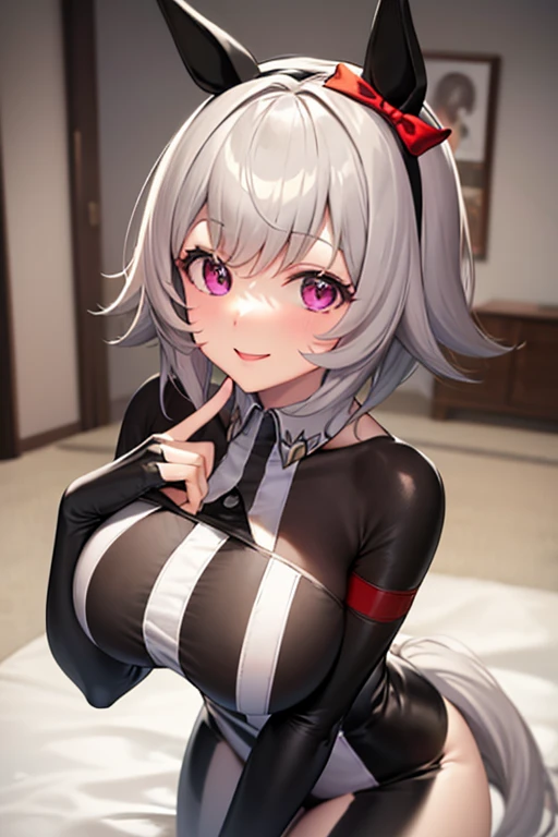 Curren Chan,horse ears,NSFW,1 girl,,,chest,尖ったchest,cleavage,underboob,side boob barbosa,(blush),((embarrassing)),Spread and masturbate((white micro bikini))first round(((put your hands behind your head)))((view from below、seen from below))upper body up
