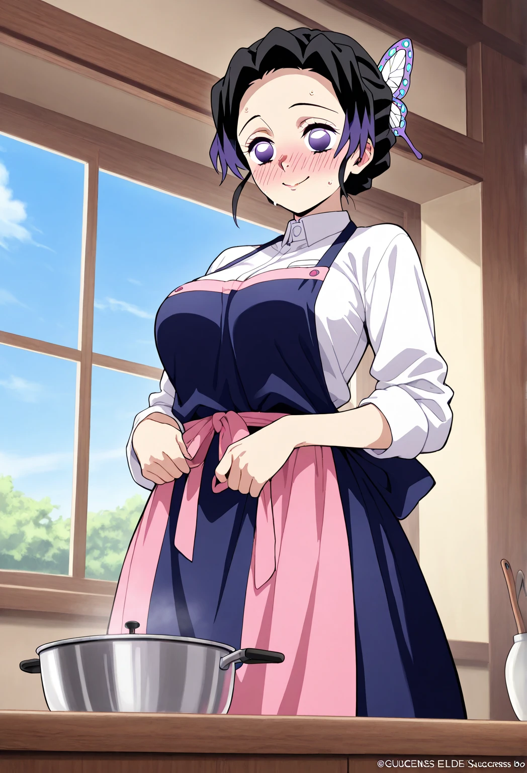 2girl,naked apron,big breast,smile,メイド,cooking breakfast