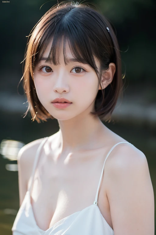 (masterpiece:1.3), (8k, photorealistic, RAW photo, best quality: 1.4), japanese, (1girl), beautiful face, (realistic face), (black hair, short hair:1.3), beautiful hairstyle, realistic eyes, beautiful detailed eyes, (realistic skin), beautiful skin, attractive, ultra high res, ultra realistic, highly detailed, full body, nude portrait,  show armpit,  shiny nipple,  brown nipple