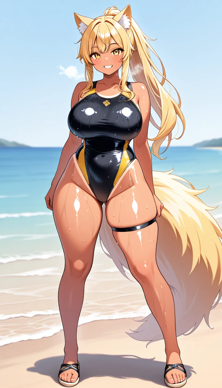 4k highly detailed realistic digital extremely high quality drawing, masterpiece, (by keeltheequine), (uploaded on e621), (a three-quarters portrait of a female anthro ninetales), (posing on a beach), (wearing a micro-bikini and collar, glasses), (beautiful and detailed eyes: 1.1), fur, seductive, sexy, voluptuous, curvy body, hourglass figure, cinematic lighting, (f1.8 short focus bokeh)
