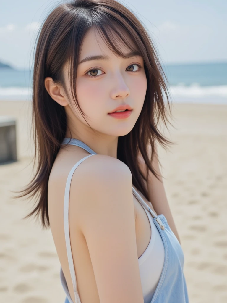 Masute Piece, bestquality, illustration, ultra-detail, finely detail, high-res, 8k Wallpaper, Perfect dynamic composition, beautiful detail eyes, swimsuit, medium hair, Natural lipstick,beach, Random cute poses, from the side