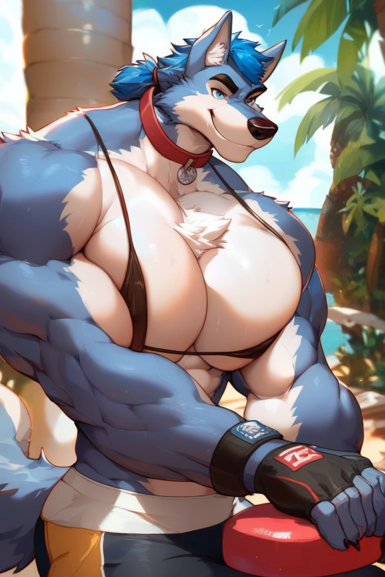 ((masterpiece)), ((8k)), ((NSFW)), ((solo:1.8)), ((uploaded on e621)), (by slugbox), (by bonifasko), (by cervina7), (high resolution), (Anime-ish high quality), (best quality), (super fine illustration), (highly details), ((Machgaogamon)), ((dog fluffy)), ((Female)), ((Nude)), (anatomically correct), ((pawpads:1.1)), (five fingers), ((fluffy fur:1.3)), ((fluffy fur body:1.3)), ((detailed fluffy fur)), ((tuft:1.3)), (highly detailed face), (detailed hands), (detailed body), ((detailed eyes:1.3)), (yellow eye), (big eyes), (Anime-ish eyes), ((looking at viewer)), ((dynamic angle1.4)), ((breasts focus)), ((furry)), ((anthro)), Adult, ((gigantic breasts:1.6)), ((hanging breasts:1.6)), large areola, (big nipples), ((detailed nipple)), cleavage, pussy, Sexy, ((huge muscular female:1.3)), ((massive and strong body:1.3)), (veins:1.6), (veiny muscles:1.3), (veiny arms:1.3), (veiny legs:1.3)), ((wide waist)), ((muscular arms)), ((muscular legs)), ((abdominal muscles)), (Oblique muscle), serratus anterior muscle, ((thick thighs:1.3)), ((wide hip)), (long snout), big tail, (dogteeth), (claws), open mouth, ((blush)), ((sweaty)), ((sweats dropping)), ((detailed scar)), ((body is covered in scars:1.3)), ((many scratches on body:1.3)), ((many cuts on body:1.3)), ((many sutures on body:1.3)), (scars on breasts:1.3), (scars on abs:1.3), (scars on stomach:1.3), (scars on belly:1.3), (facial scar), (scars on arms:1.3), (scars on legs:1.3), (detailed scar), ((breath visible:1.1)), ((deep scars)), ((wounds)), ((damage)), ((dynamic pose)), ((breast squish)), ((crawl on all fours:1.3)), ((amniotic fluids:1.8)), ((lactating)), ((breasts milking)), ((on the beach)), ((at the sea)), ((the sun)), ((sunlights)), (detailed background)), ((cinematic lighting)), ((gorgeous light and shadows)), ((highly detailed background)),
