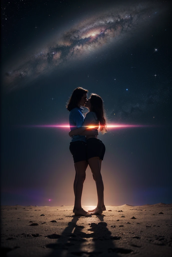 a Gemini stylized symbol ((silhouette)) formed by bright stars. Cosmic background