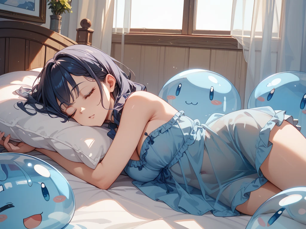 An unemployed girl who dropped out of elementary school who had been confined to her room for many years、Thick and soft puni puni thighs、lying in a sleeper in a bedridden state