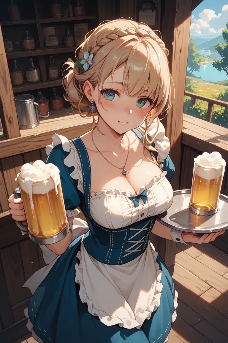 　　　　　　　　　　　　　　　　　　　　　　　　　　　　　　　　　　　　　　　　　　　　　　　nsfw:1.5, Top quality, masterpiece, ultra high resolution, , (top quality, high resolution, 4K, detailed lighting, shaders, perfect anatomy, perfect proportions), eye of the beholder, (masterpiece, top quality) (top quality, 4K, 8K, high resolution, masterpiece: 1.2), highly detailed, (masterpiece: 1.3, top quality, ultra high resolution, ultra detailed), (top quality: 1.2), perfect eyes, perfect face, perfect lighting, (top quality, 4K, 8K, high resolution, masterpiece: 1.2), highly detailed, (top quality, 4K, 8K, high resolution, masterpiece: 1.5), highly detailed, masterpiece, top quality, ultra detailed, top quality, high resolution, 32K CG, very delicate and beautiful, illustration, high resolution, sharp focus, front lighting, glow, girl 1 person, solo, smiling, very beautiful and detailed anime face, very detailed eyes, ((masterpiece)), ((best quality)), (super detailed), ((cute)), cute, ((very detailed)), 4K, (8K), best quality, (best quality, 8K, 32k, masterpiece, super high resolution, very detailed, impressionistic:1.2), blurred background, (two arms) , (two legs), (four fingers and 1 thumb), Best quality , only one belly button, Bare shoulders.

(Beautiful woman). (Traditional dirndl with corset:2). (Walking:1.2). (Profile:1.2). (Many beer mugs in each hand:1.5). (Face turned up:1.2). (Beautiful face:1.2). (Cute). (Shiny blonde hair). (Updo:1.8). (Bangs swept to the side to show forehead:1.3). (Tan lines:1.2). (Beautiful blue-green eyes). break. Laughing out loud:1.2. Half-closed eyes:1.4. Embarrassed:1.2. (Topless:1.8). (Breasts and nipples not covered:1.8). (Small pink nipples:1.7). break. (Big boobs:2). (Full boobs:1.7). (Nice breasts:1.6). (Cleavage:1.2). (Neat waist). (Slender body). (Beautiful butt).  (Realistic facial expression: 1.6). (Realistic skin texture: 1.6). (White choker: 1.3). (Necklace: 1). (Bracelet: 1). (Anklet). (Oktoberfest at night: 1.6). (Realistic background: 1).