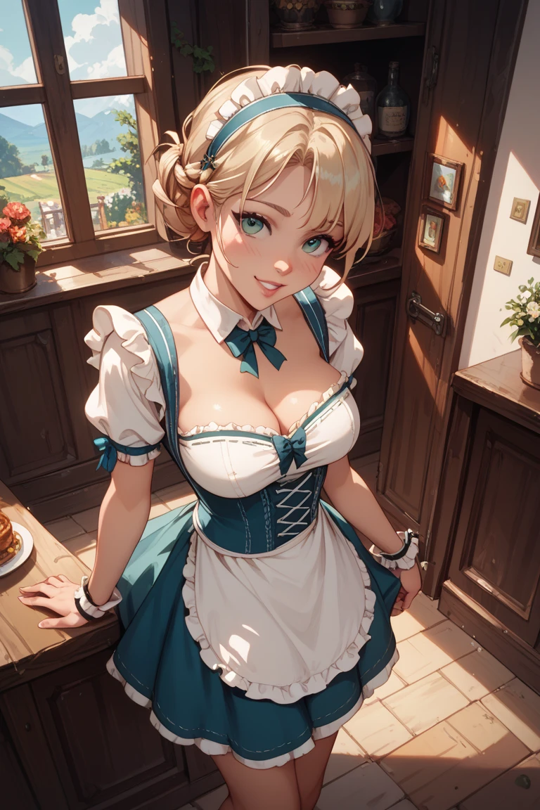 Maryam from Saudi Arabia, (short-cut:1.2) [undercut|punk] platinum-blonde hair, <lora:Dirndl_v1:0.8> dirndl, <lora:make25d_typ3_v100:0.8>