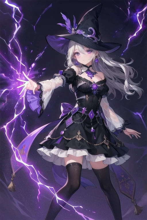 (masterpiece, Top quality), detail, ((Character Concept Art)), (1 名woman, woman, Black long skirt, Witch Hat,young,12 years old,Casting Magic,Huge arc,((lightning)), Shoulderless neckline,Witch clothing fabric, Many parts), (Pale skin), (detailed Eyes), detailed Face, ((Charming smile emoji)), Athlete's body, Black hair, Long hair, ((Charming smile emoji)), details, Animated baby, wallpaper, game illustration, Animagine XL Baby, Long hair long style, ((Cast fire magic, Fire Mage)), detail, Anime babe, game illustration, Animagine Doujinshi