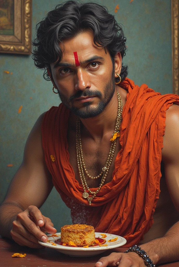 Chandragupta Maurya holding amulet in his hands, historical, cinematic