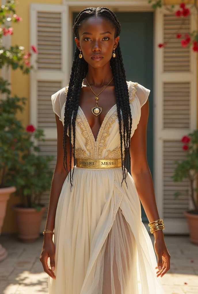 medusa, pele banca, vestido longo branco