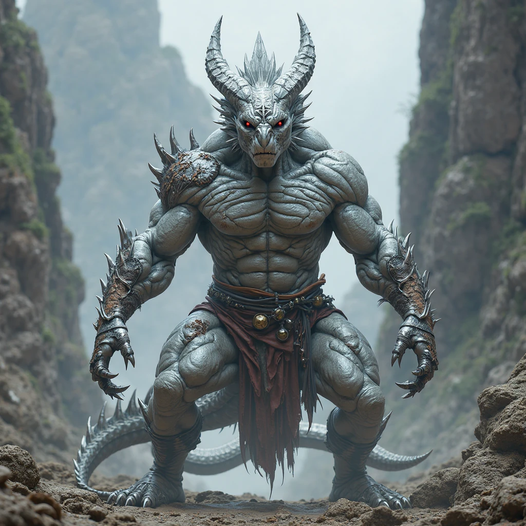 Muscular anthro dragon, gray, white belly, loincloth (black), kemono, good lighting, high detail, 3D, dark shadows, sky --auto --s2