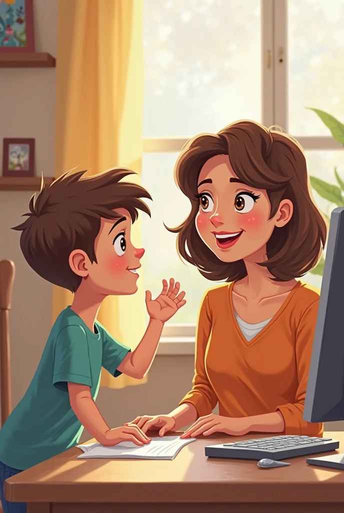 Image of a psychologist with a girl standing and a boy standing without a happy background