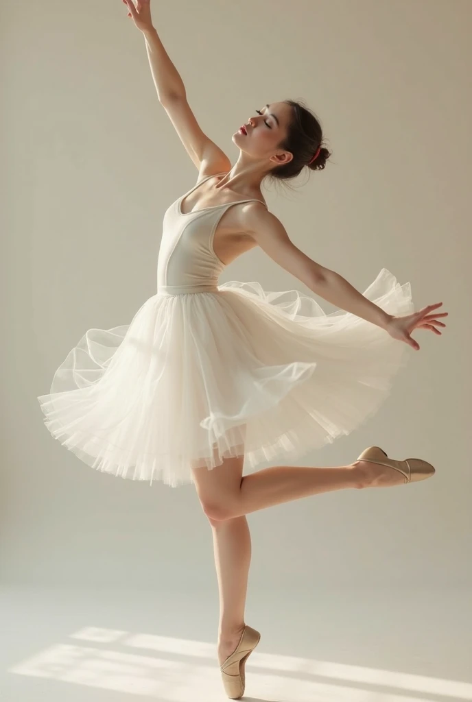 A woman dressed in white dances on a stage, inspired por Elizabeth Polunin, dancing with grace, Beautiful and elegant, por Elizabeth Polunin, first dancer, Nadezhda Tikhomirova, ballet dancer, Anastasia Ovchinnikova, Yulia Gorokhova, pointe pose, Olga Zakharova, Angelina Stroganova
