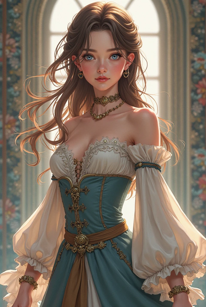 Woman style character beautiful breasts symmetrical medium breasts Fiona queen Anna of Arendelle with war marks Cartoon image of a woman .Ilustra??o estilo desenho animado, estilo de arte dos desenhos animados, estilo de arte dos desenhos animados, digital illustration style, estilo atompunk design de personagens altamente detalhado, arte digital detalhada coragem, Forest fan art, Design de personagens de retrato, beautiful digital illustration, retrato de alta qualidade, Arte em quadrinhos, mulher jovem cabelo com transas lindas . Queen Anna of ArendelleBeautiful lined eyes Medium large bust and wonderful sexy clothes. image expression of sexual desire from waist to head illustration Queen Anne of Arendelle atompunk style Fallout 4 style pose playboy magazine with beautiful breasts without clothes wonderful breasts 