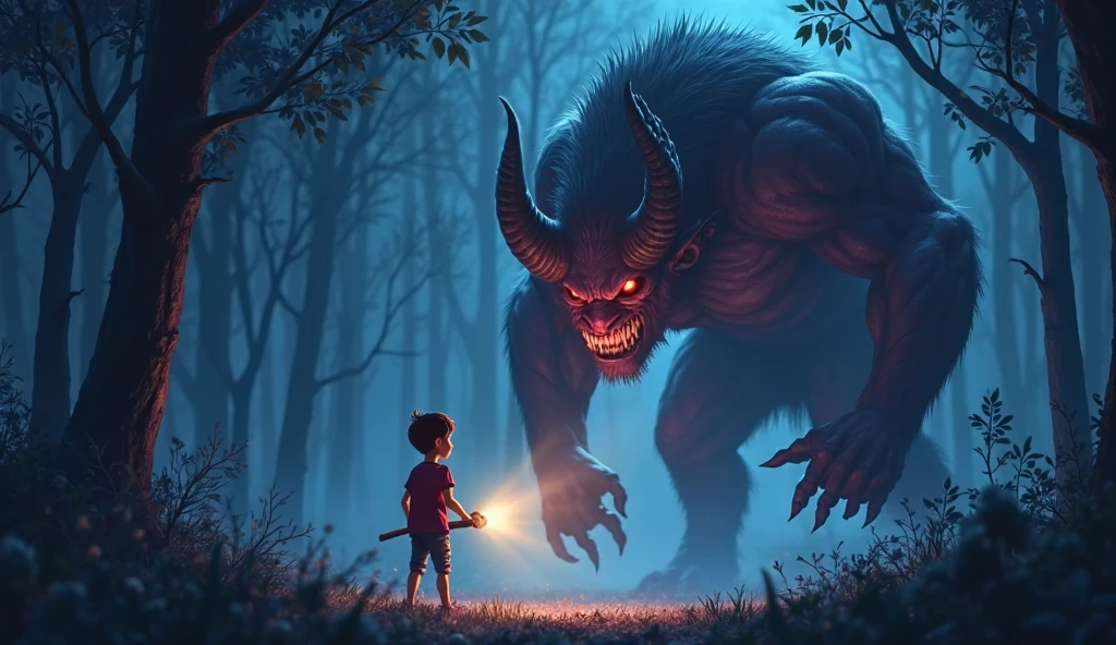 A big devil and a boy fightng 
3d cartoon 3d animation 