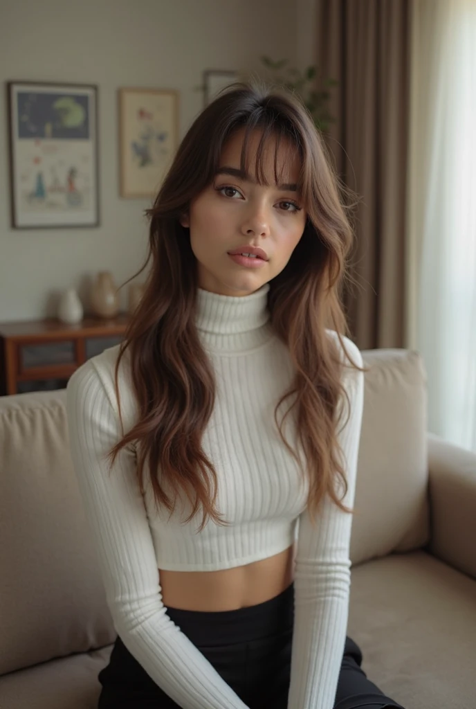 una chica en tanga, edad 28, Solo, pelo largo rubio, Colosal , mirando al espectador, pelo rubio, hombros descubiertos, Brown eyes, joya, cuerpo completo, un collar, fuera de los hombros, Sweaters, realista, un sexy, senos sexy
