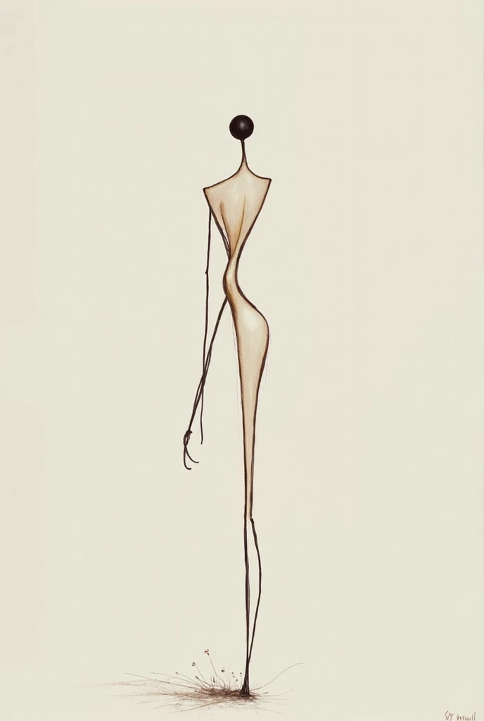 Girl on stilts white background minimalist drawing