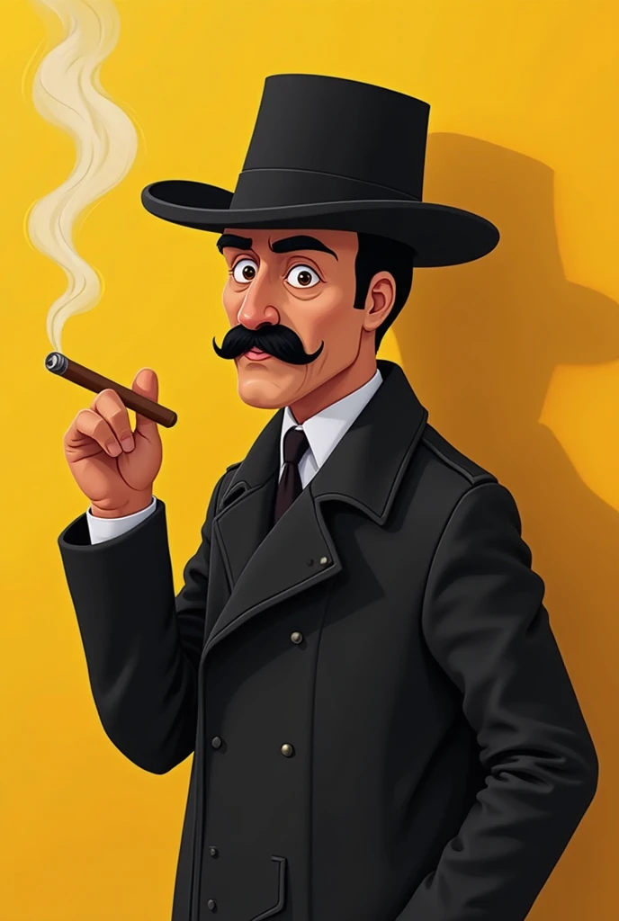 Faceless man with hat and a pipe in his hand talking in cartoon