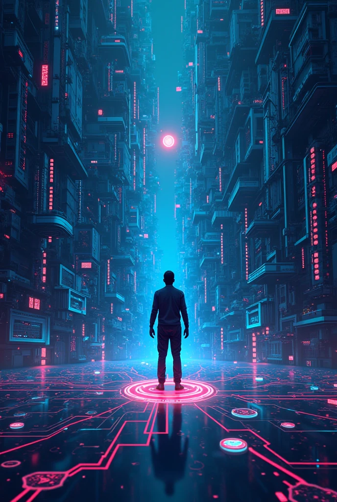Create the cover of a modern and impactful eBook with the theme "How to live on cryptocurrencies and NFTs". The image must convey innovation, financial freedom and technology. Show a human figure in a futuristic environment, surrounded by digital elements such as graphics,  cryptocurrency icons  (Bitcoin, Ethereum, Solana), and NFT art cybernetic-style. Cores predominantes: azul escuro, roxo e tons de neon. The background may contain a digital futuristic city or a blockchain network visualized in 3D. The style must be professional and clean, with modern typography.

Formato da imagem:
Vertical, proportion 3:4, ideal para eBook cover.
